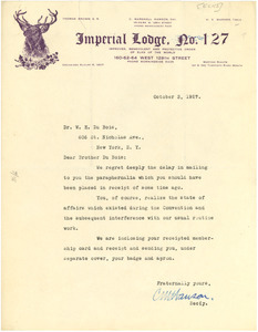 Letter from Elks, Imperial Lodge to W. E. B. Du Bois