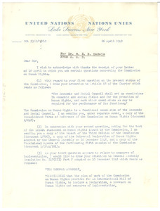 Letter from United Nations Division of Human Rights to Hugh H. Smythe