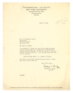 Letter from New York University College of Fine Arts to W. E. B. Du Bois