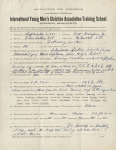 George A. Crispin's application to International Young Men's Christian Association Training School (1905)