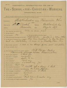 Evaluation form for Willard S. Richardson (August 30, 1889)