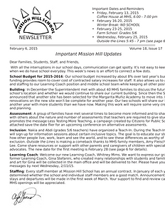 Mission Hill School newsletter, February 6, 2015