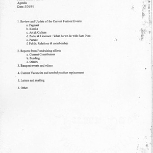 Agenda from Puerto Rican Festival meeting on May 30, 1991