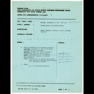 Agenda for administrative conference on September 18, 1962