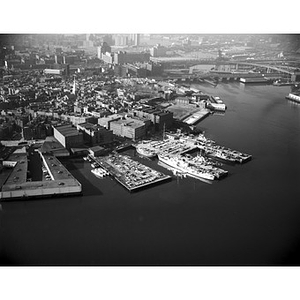 Commercial Street, United States Coast Guard Base and the area, various ships docked, Boston, MA