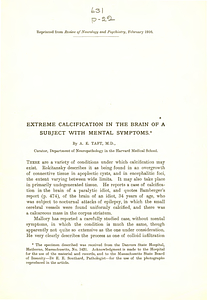 Extreme calcification in the brain of a subject with mental symptoms