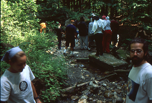 Weir Day 2001. Digging out the weir Main Stem Birch Brook.