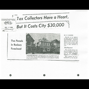 Photocopy of Boston Herald article, Tax collectors have a heart but it costs city $30,000