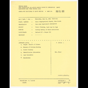 Agenda, minutes and attendance list for Dale Area Improvement Association meeting on June 19, 1963