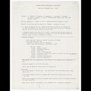Minutes from Freedom House Development Corporation meeting on May 2, 1972