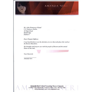 Letter of support from Irish classical singer Amanda Neri