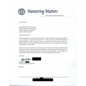 Letter from Mentoring Matters in New York