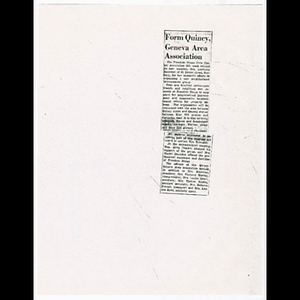 Photocopy of newspaper clipping Form Quincy, Geneva Area Association
