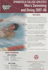 Springfield college athletics men's swimming and diving brochure (2007-2008)