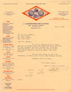 Letter from Universal-Lehrenkrauss Travel Agency to W. E. B. Du Bois