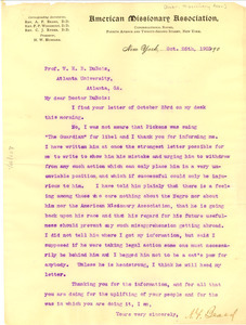 Letter from The American Missionary Association to W. E. B. Du Bois