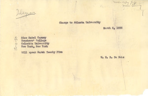 Telegram from W. E. B. Du Bois to Mabel Carney