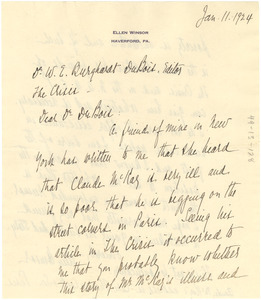 Letter from Ellen Winsor to W. E. B. Du Bois