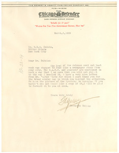 Letter from The Chicago Defender to W. E. B. Du Bois