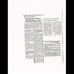 Photocopies of newspaper articles about expansion of urban renewal projects, education on relocation, and possible contention over federal funds from U.S. Congressman William C. Cramer