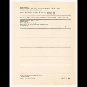 Agenda, summary and comments, minutes and attendance list of Grove Hall Board of Trade meeting on July 13, 1964