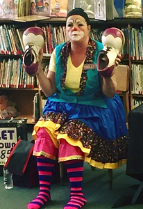 Violet the Clown visits the Library