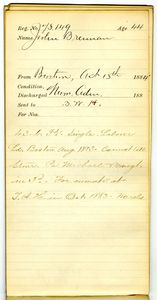 Tewksbury Almshouse Intake Record: Brennan, John