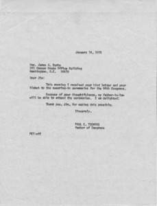 Letter to James A. Burke from Paul E. Tsongas