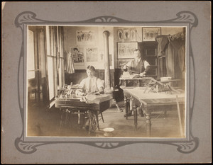 Portrait of two tailors at work, 35 Kneeland Street, Boston, Mass., undated