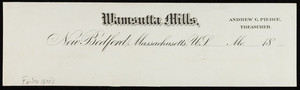 Letterhead for the Wamsutta Mills, New Bedford, Mass., 1870s