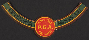 Label for Pepperell P.G.A. Premier, Pepperell Spring Water Company, Pepperell, Mass., undated
