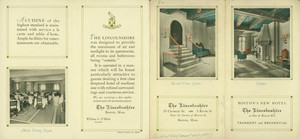 Brochure for The Lincolnshire, transient and residential hotel, corner of Beacon and Charles Streets, Boston, Mass., 1925