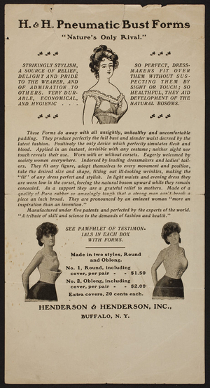 Leaflet for H. & H. Pneumatic Bust Forms, Henderson & Henderson, Inc., Buffalo, New York, undated