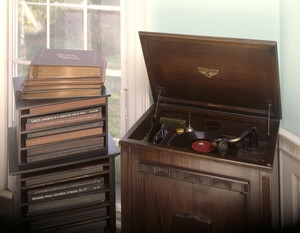 Victrola and records, Codman House, Lincoln, Mass.