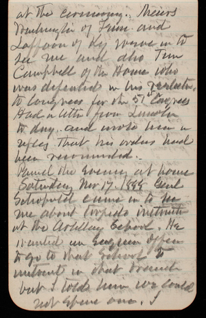 Thomas Lincoln Casey Notebook, November 1888-January 1889, 08, at the ceremony.