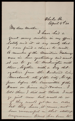Thomas Lincoln Casey, Jr. to Emma Weir Casey, April 9, 1884