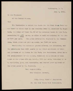 Thomas Lincoln Casey to President [Benjamin Harrison], July 9, 1891