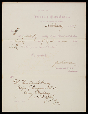 Office of the Light-house Board to Thomas Lincoln Casey, February 26, 1887