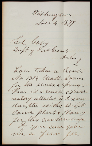Senator Francis Kenan to Thomas Lincoln Casey, December 4, 1877