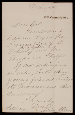 Alida Almy to Thomas Lincoln Casey, November 15, 1884