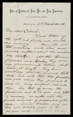 Bernard R. Green to Thomas Lincoln Casey, March 20, 1888