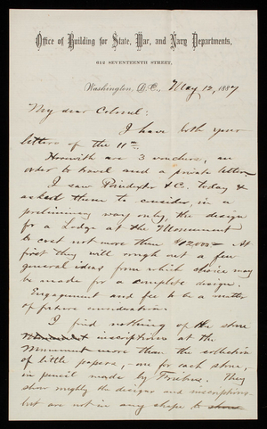 Bernard R. Green to Thomas Lincoln Casey, May 12, 1887