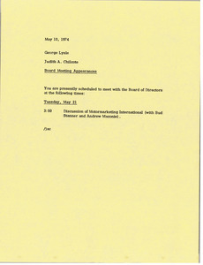 Memorandum from Judy A. Chilcote to George Lysle