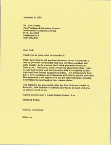 Letter from Mark H. McCormack to Jack Urlwin