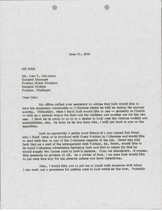 Letter from Mark H. McCormack to John Z. De Lorean