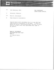 Memorandum from Mark H. McCormack to Alastair Johnston