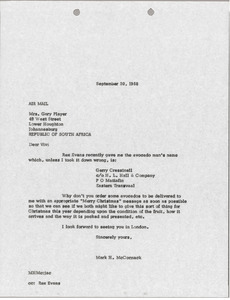 Letter from Mark H. McCormack to Gary Player