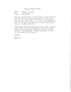 Fax from Mark H. McCormack to Tokyo office