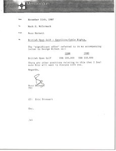 Memorandum from Buzz Hornett to Mark H. McCormack