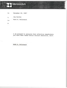 Memorandum from Mark H. McCormack to Jay Burton